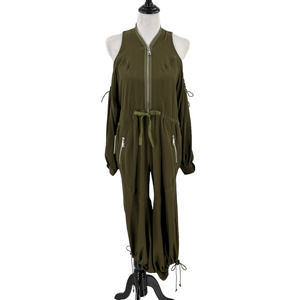 Olive Green Jumpsuit with Zipper Detail
